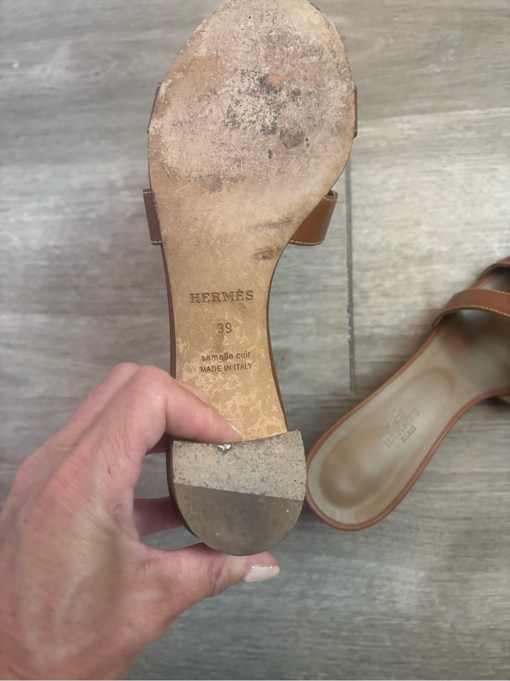 Hermes Brown Leather Slide Heels - Picture 4 of 5